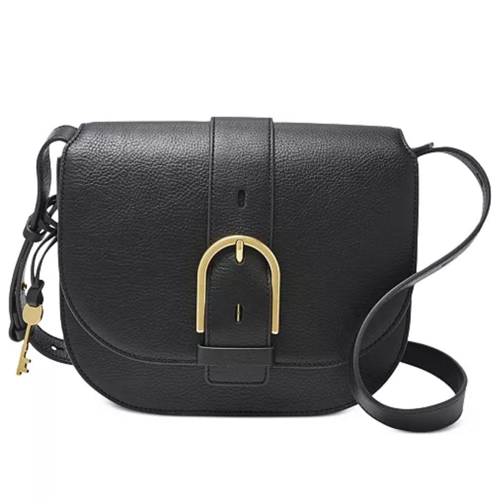 Fossil Black Crossbody Bag with Gold Buckle